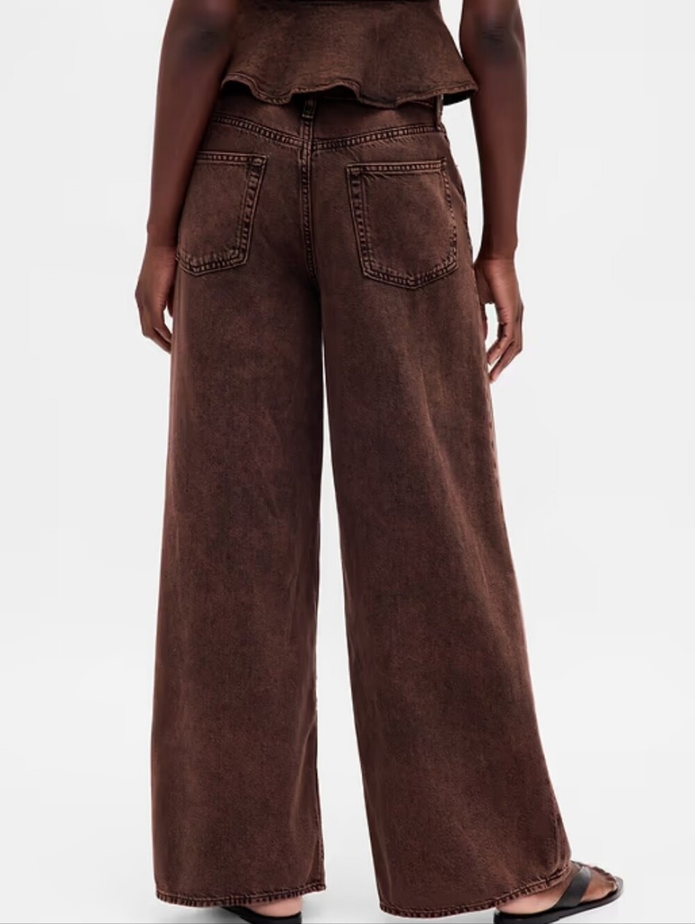 Gap Baggy Mid-Rise Wide Leg Jeans Size 16 Tall Ultrasoft Denim Dark Brown Wash - Picture 5 of 16